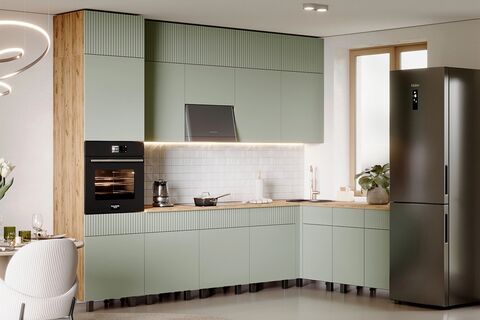 Кухня Оливия NEW 3,0х1,8/1080м Компоновка №2 (Олива софт, Дуб Крафт (Дуб вотан))