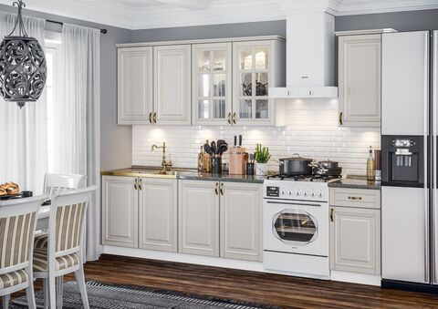 Кухня Престиж 2,0/900м (490) Компоновка №3 (Браш Лайт Грей, Белый (Кастилло темный))