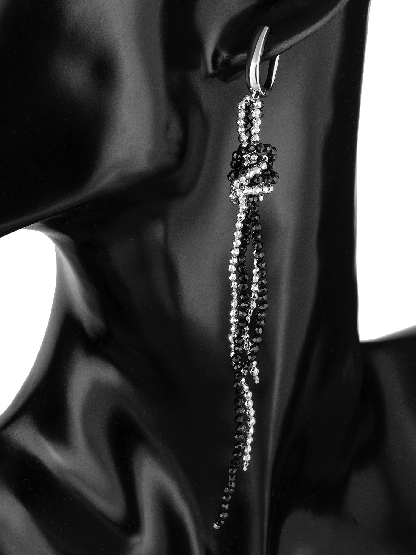 Длинные серьги висячие со шпинелью и гематитом