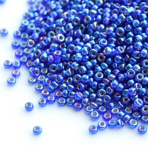 RR-1020 Бисер круглый Миюки 11/0 Кобальт полупрозрачный радужный с серебристой линией внутри /Miyuki round 11/0 Silverlined ab Cobalt