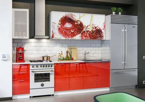 Кухня Черешня 2.0 м белый глянец / красный металлик