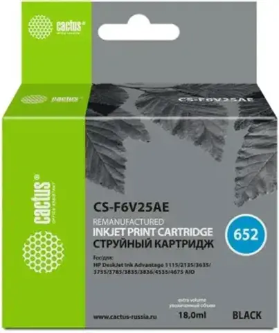 Картридж струйный Cactus CS-F6V25AE 652 черный (480стр.) (18мл) для HP DeskJet Ink Advantage 1115/2135/3635
