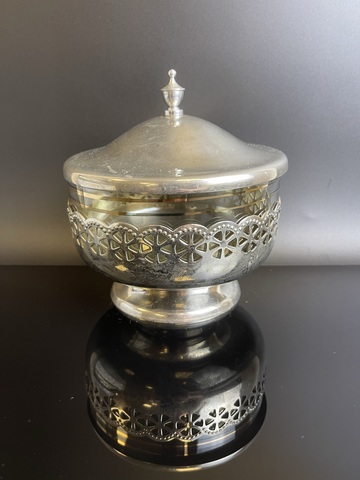 Ваза конфетница стекло, металл алюминий, с крышкой, винтажная СССР 1960-1990 гг