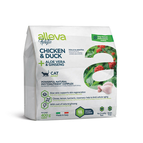 Сухой корм Alleva Holistic с курицей,уткой,алое вера и женьшенем для кошек 400г (Аллева)