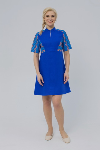 Синее платье мини в русском стиле