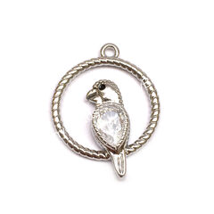 Подвеска с фианитами "Попугай" 20х15 мм, родий