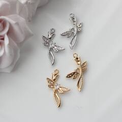 Подвеска Стрекоза на цветке с фианитами 22*14 мм, позолота, П567