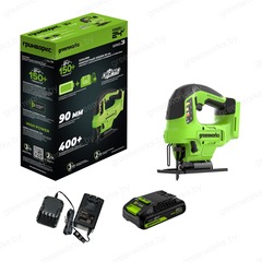 Лобзик Greenworks GD24JS90K2 24V (90 мм) аккумуляторный, с АКБ 2 А/ч и ЗУ