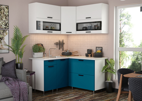 Кухня Техно 1,4*1,4 (490) Компоновка №2 (Белый снег софт/Атлантик софт (Антарес) )