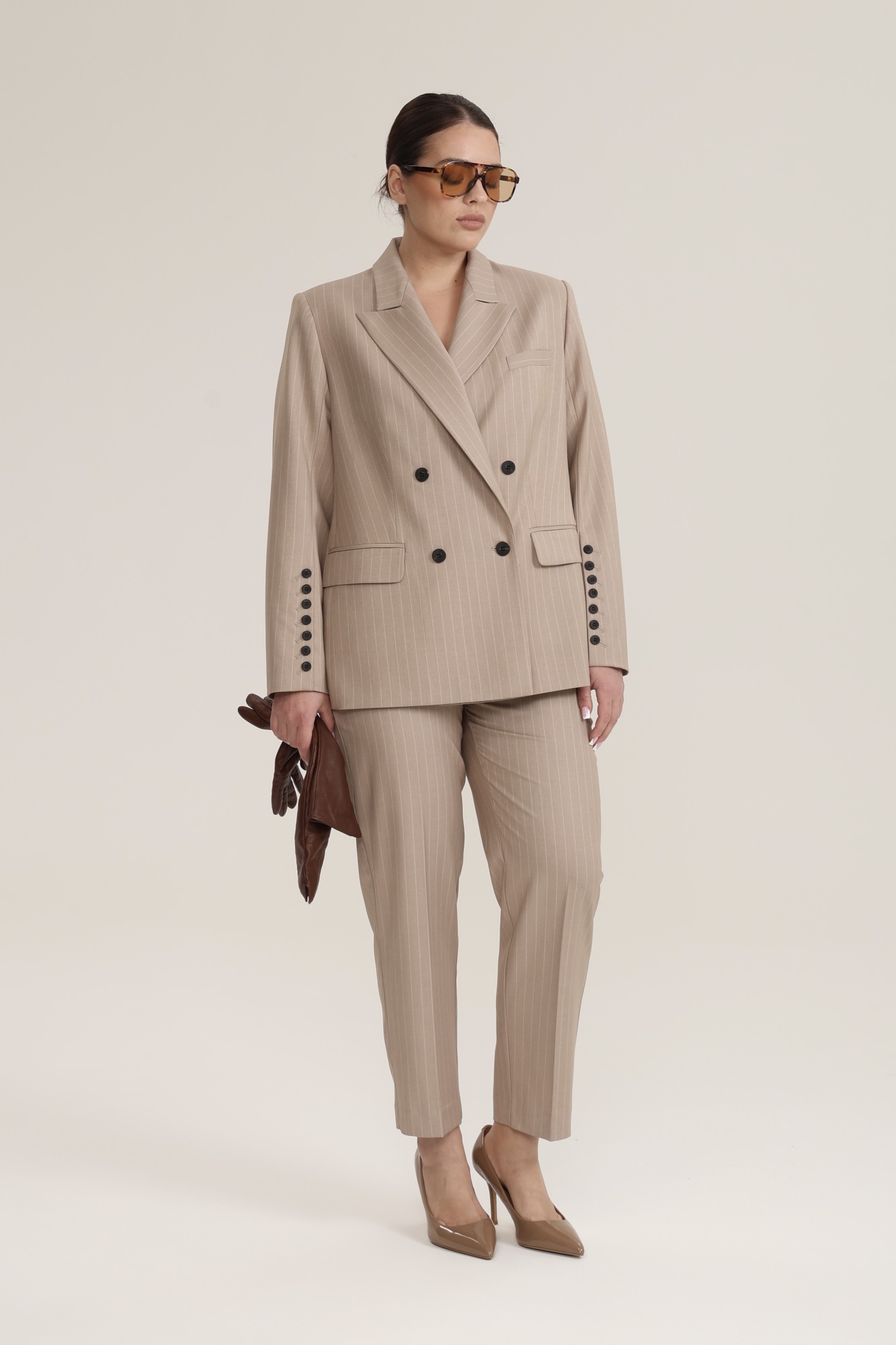 Брюки классические в полоску, мокко