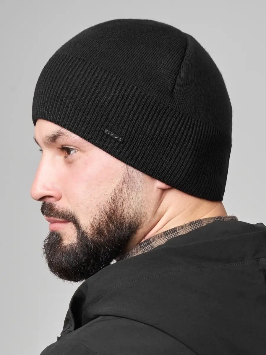 Шапка вязаная мужская зимняя шерстяная без отворота черная синяя, головные уборы зимние мужские