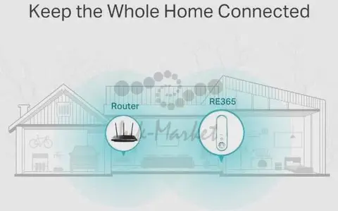 Усилитель Wi-Fi сигнала TP-LINK RE365 AC1200, подключение к настенной розетке, встроенная розетка, 2 внешние антенны, 1 порт 10/100 Мбит/с, 867 Мбит/с на 5 ГГц+300 Мбит/с на 2,4 ГГц, (083991)