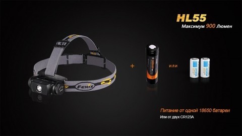 Фонарь светодиодный налобный Fenix HL55 XM-L2 U2, 900 лм, аккумулятор
