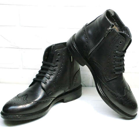 Черные ботинки мужские зимние кожаные классические. Высокие мужские ботинки с мехом LucianoBellini L-Black