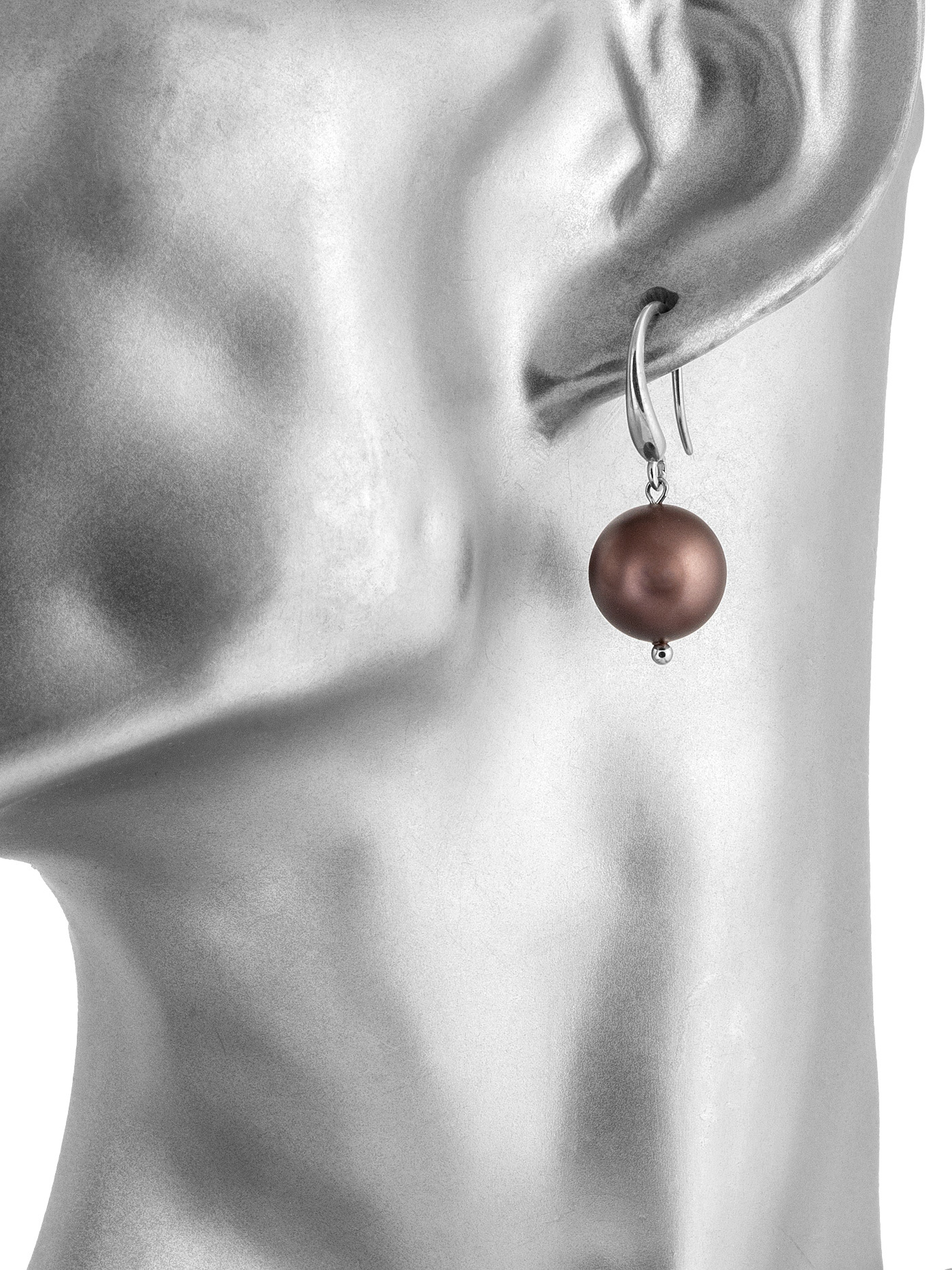 Серебряные серьги с коричневым искусственным жемчугом