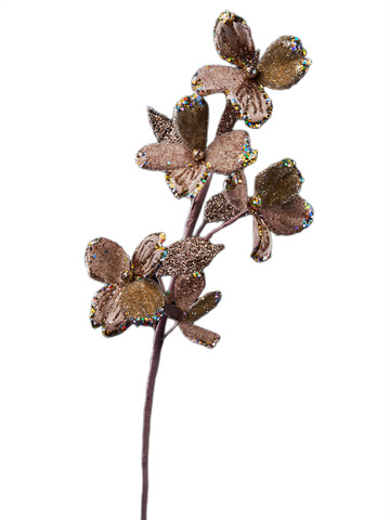 Веточка с листьями кизила 72см ChristmasDeLuxe платина