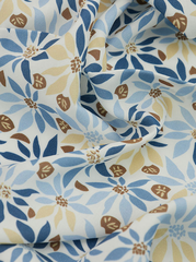 Ткань штапель набивной Цветы трехцветные (синий, голубой, бежевый) на белом, 105 гр/м, ш. 142 см