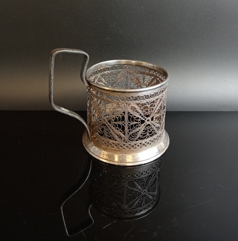 Подстаканник мельхиор винтажный клеймо, скань, СССР 1960-1990 гг