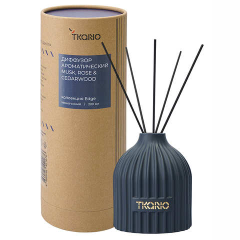 Диффузор ароматический 200мл Tkano Edge Musk Rose & Cedarwood тёмно-синий