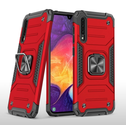 Противоударный чехол для Samsung Galaxy A50 A505 / A50s / A30s красный с пластиной для магнитного автодержателя и кольцом подставкой / чехол накладка для телефона Самсунг Галакси А50 А505 / А50с / А30с трансформируется в подставку / чехол с держателем на