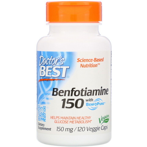 Doctor's Best, бенфотиамин с BenfoPure, 150 мг, 120 вегетарианских капсул