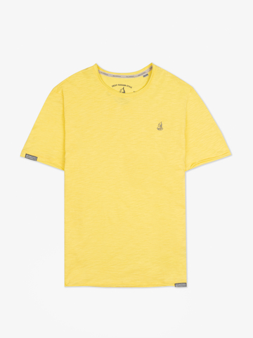 Мужская футболка «Великоросс» желтого цвета круглый ворот
