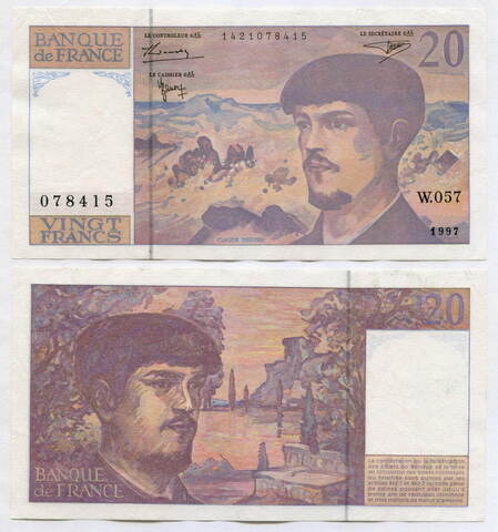 Банкнота Франция 20 франков 1997 год № 1421078415 (Клод Дебюсси). VF-XF