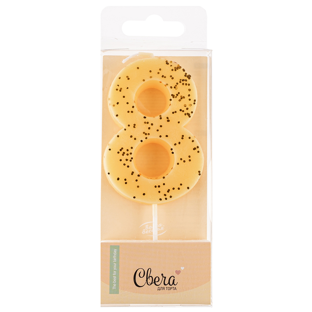 Свеча-цифра ЭКО, Кремовый, с блестками, 