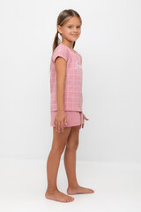 пижама  для девочки  К 1642/розовый зефир,двойная клетка