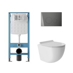 Aqueduto AQDS223T AQD комплект: TECNICA Novo Система инсталляции для подвесного унитаза, CIRCULO Novo Панель смыва, оружейная сталь, OVO Tornado S унитаз подвесной 480*360 безободковый, Tornado, сиденье с микролифтом, белый глянцевый фото