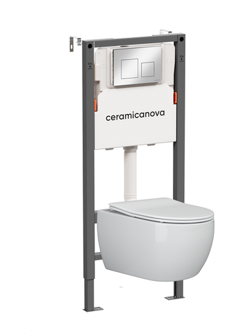 Ceramica Nova CN3001_121002CH Комплект Подвесной унитаз PLAY Rimless + Система инсталляции Balance кнопка Square, хром глянцевый