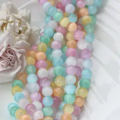 Селенит бусины, шарик, микс, 10 мм, 1 нить, К022