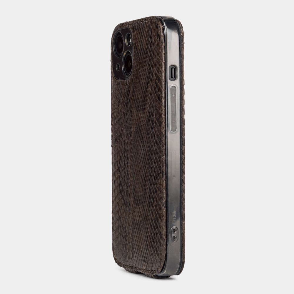 Чехол для iPhone 13 из натуральной кожи питона, темно-коричневого цвета