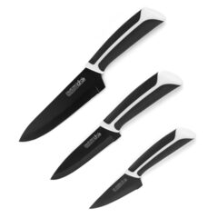 Набор кухонных ножей / Lara LR05-29 / 3 ножа (10.2 см, 15.2 см, 20.3 см) / Нержавеющая сталь с керамическим покрытием / Цвет черный
