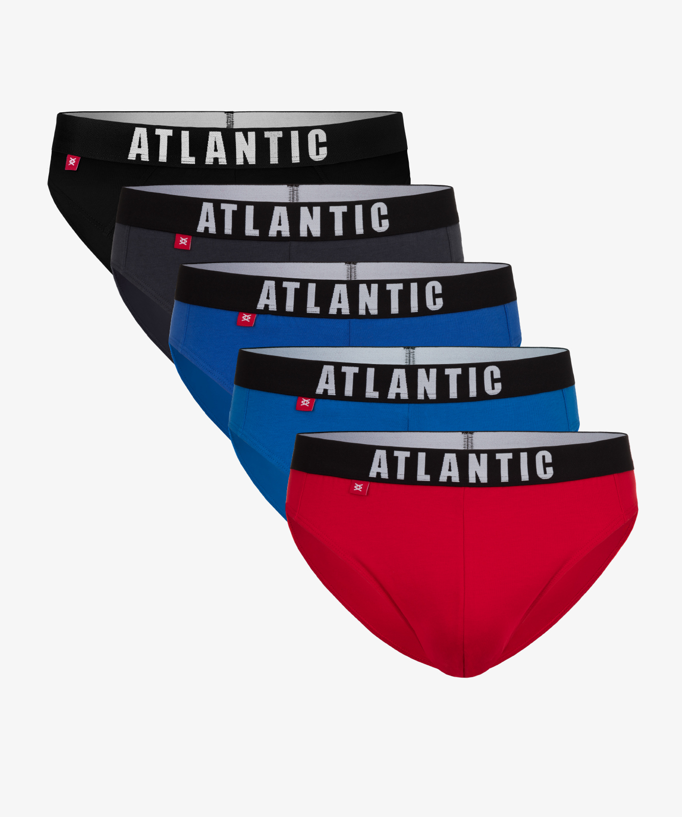 Мужские трусы слипы спорт Atlantic, набор 5 шт., хлопок, графит + черные + красные + голубые + бирюзовые, 5SMP-004