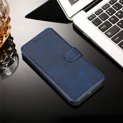 Чехол книжка-подставка кожаный с магнитной застежкой для Samsung Galaxy A20 / A30 / M10s / M20 (Синий)