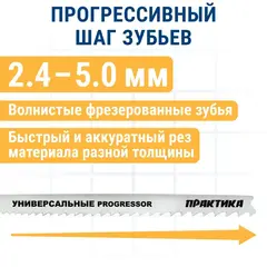 Пилки для лобзика универсальные ПРАКТИКА тип T345XF Прогрессор 132 х 110 мм, быстрый рез, (038-739)
