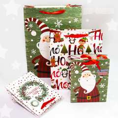 Пакет подарочный, Дед Мороз с подарком, Зеленый, с блестками, 42*31*12 см
