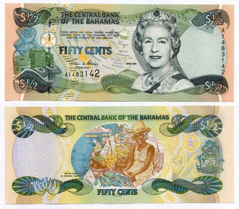 Банкнота Багамы 50 центов (1/2 доллара) 2001 год A1483142. UNC