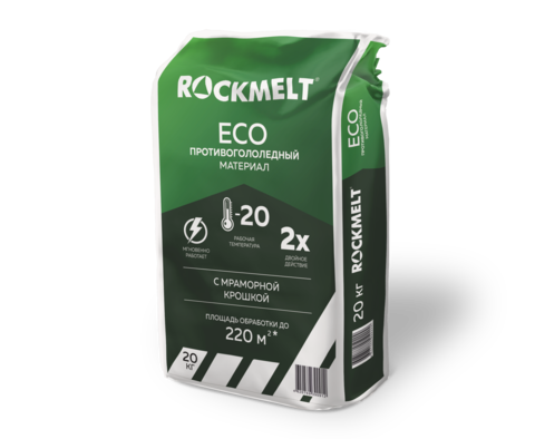 Противогололедный материал Rockmelt ECO 1000кг - 20°С" (50 мешков по 20кг) двойного действия с мраморной крошкой