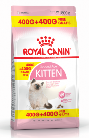 ПРОМО! Royal Canin Kitten сухой корм для котят от 4 до 12 месяцев и беременных кошек 400+400г