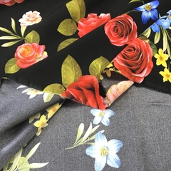 шелк черный с мелкими цветами фото