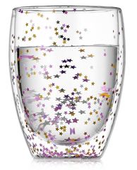 Стеклянный стакан с двойными стенками со звездочками конфети между стенок Stardust Glaffe, 350 мл
