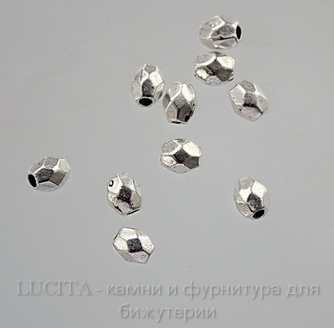 Бусина металлическая граненая (цвет - античное серебро) 4х3,5 мм, 10 штук ()
