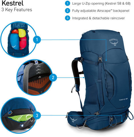Картинка рюкзак туристический Osprey Kestrel 58 Loch Blue - 3