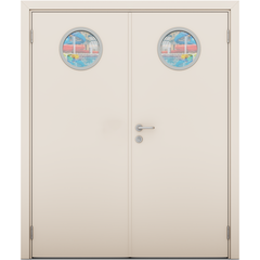 Купить Влагостойкая двустворчатая дверь кремовая остеклённая с иллюминатором