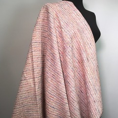 Ткань твид летний коралловый в полоску 3016