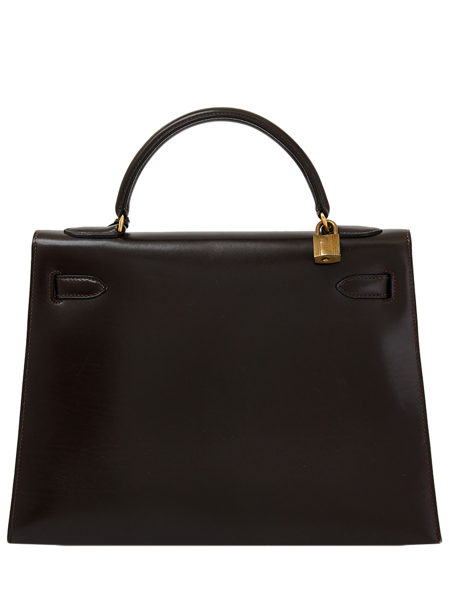 HERMÈS Kelly 32 Sellier Brown Boxcalf GNW, 1975