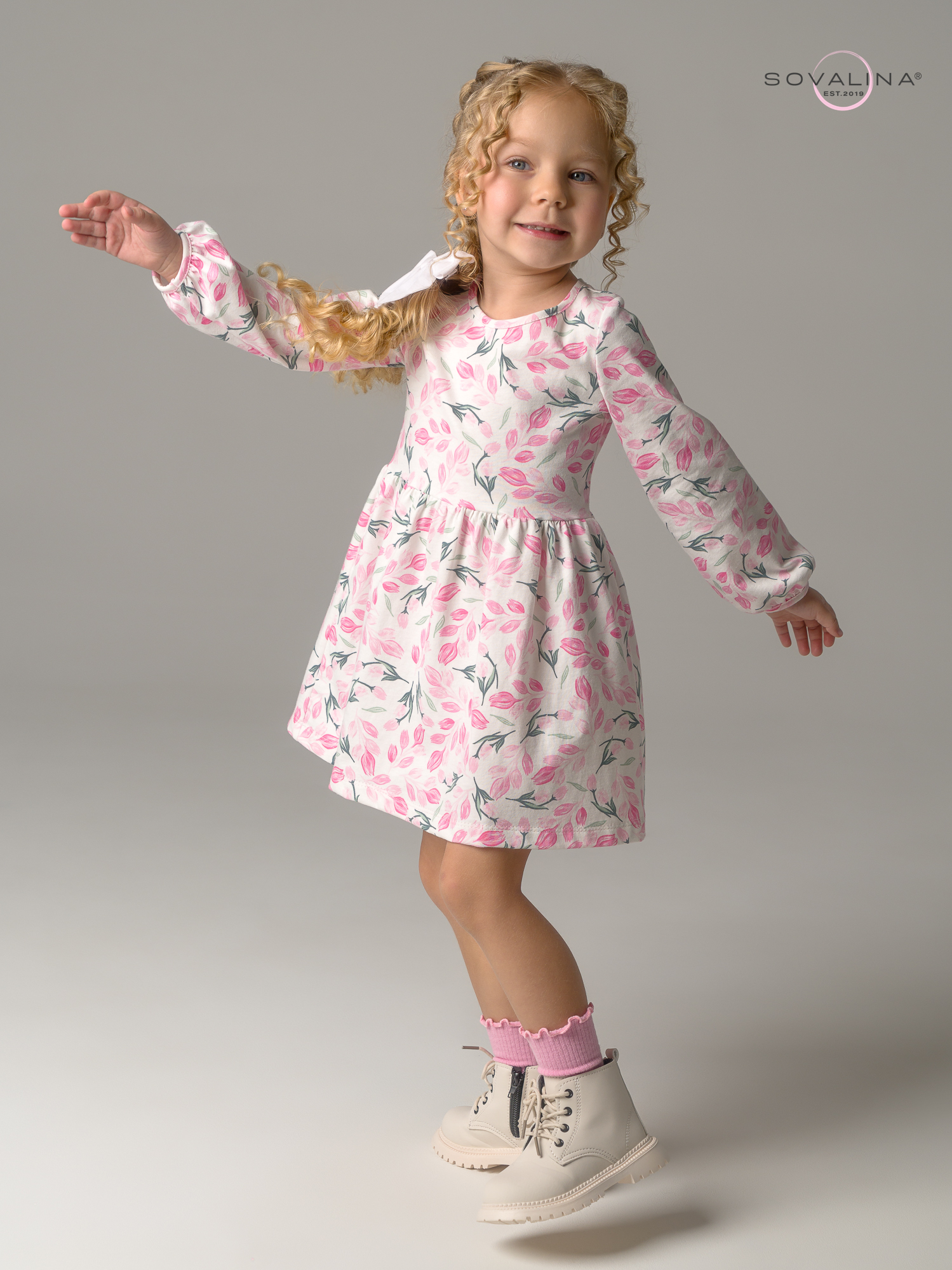 Платье Моана розовые тюльпанчики