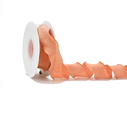 Лента полиэстер жатая с волнистым краем (2,5 см*9,14м), Оранжевый